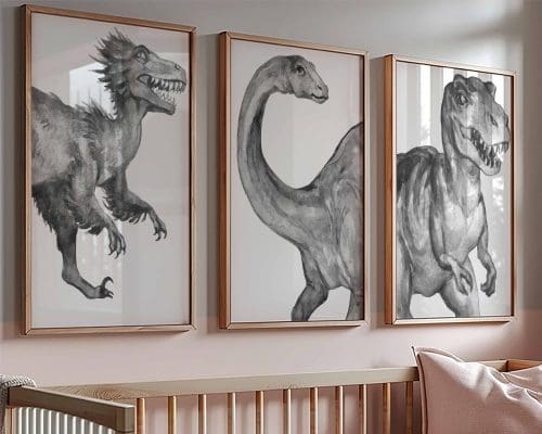 Dinosaur Black & White Large Nursery Prints