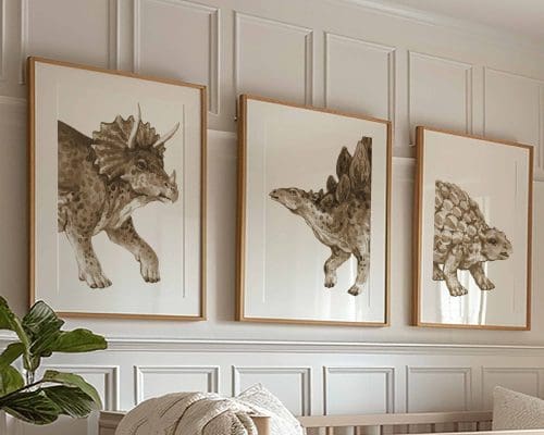 Dinosaur Large Sepia Nursery Prints